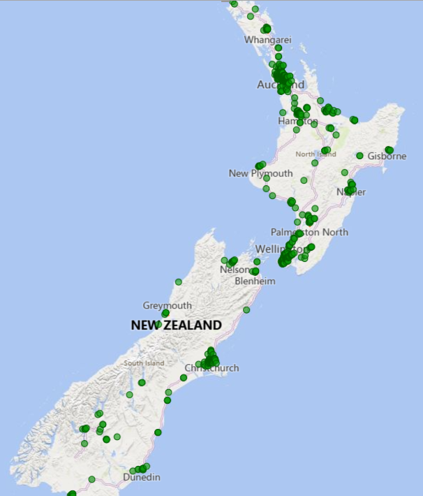 EV charger map locations New Zealand Thundergrid