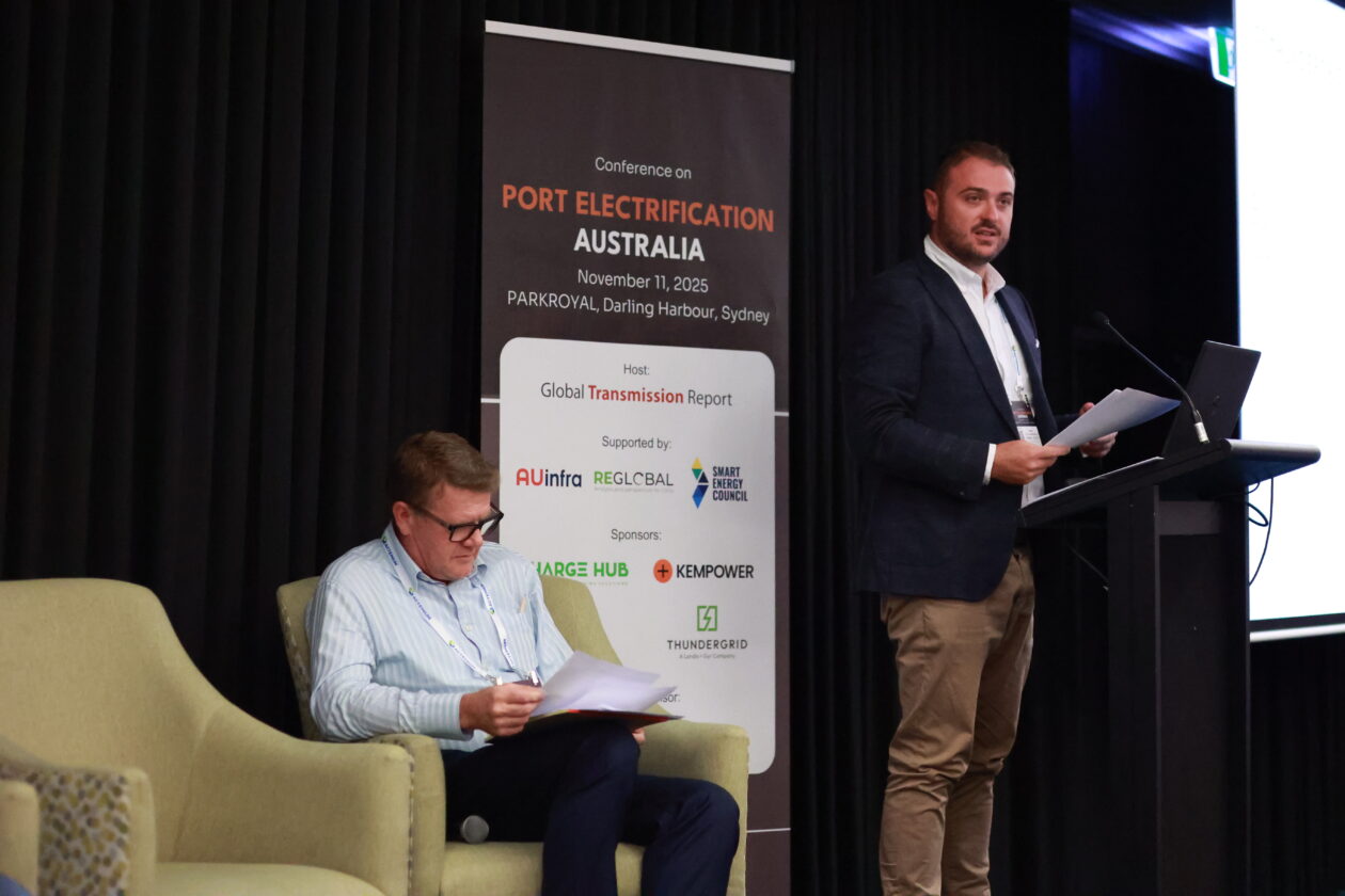 Josh Stevens Thundergrid presenting at Port ElectrificationConference Australia