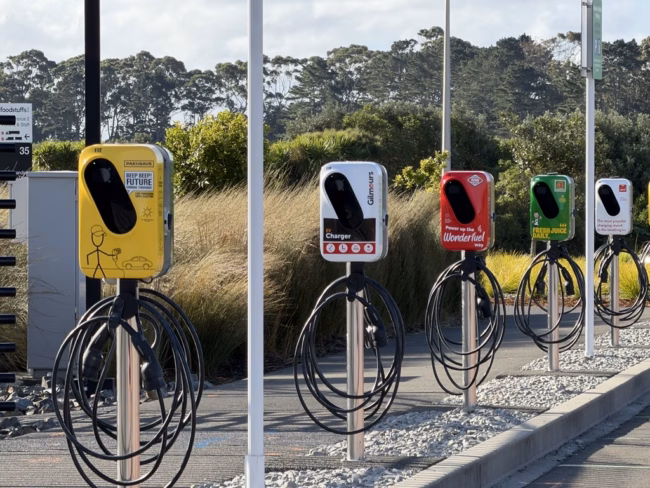 EV chargers with Foodstuffs branding installed at Foodstuffs HQ.